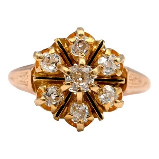 ANTIQUE VICTORIAN DIAMOND ENAMEL COCKTAIL RING .50CTTW 15K 18K YELLOW GOLD