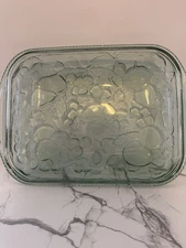 Vintage Libby orchard fruit green glass casserole 9x13 oven proof baking dish 3D