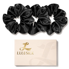 Mulberry Silk Hair Scrunchies, Classic Black, 3-Pack, No Damage for Hair