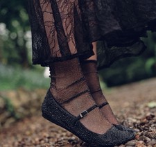 Dolce Vita Reyes Black Metallic Crystal Ballet Flats Women's Shoe Size 7.5 NIB