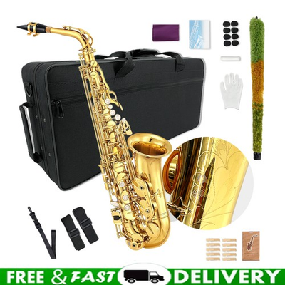 #ad #ad E Flat Alto Saxophone Gold Lacquer Brass Body Includes Case Set for Beginners $184.90