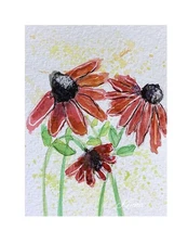 Aceo By Kenna Painting Original HP  Artist Collector Cone Flowers  2.5” X 3.5”