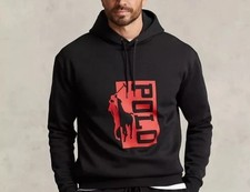 NWT 148 Polo Ralph Lauren Black Red BIG PONY Logo Knit Hoodie Size L