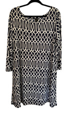 MT Collection Black &White Shift Dress Knit SZ 2XL Swingy Geometric Print