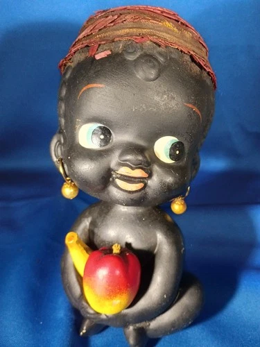 VINTAGE TOY DOLL AFRICAN AFRO AMERICAN BLACK KID Bank SPRING SHAKING HEAD RARE