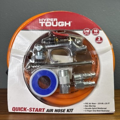 HyperTough 3/8in x 25ft PVC Air Hose and 10 Piece Quick Starter Accessory Kit