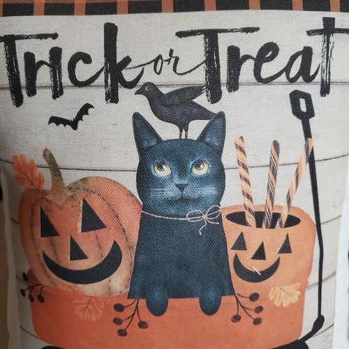 VINTAGE PRIMITIVE VICTORIAN FARM STYLE HALLOWEEN CAT IN WAGON PUMPKIN PILLOW - Picture 3 of 9