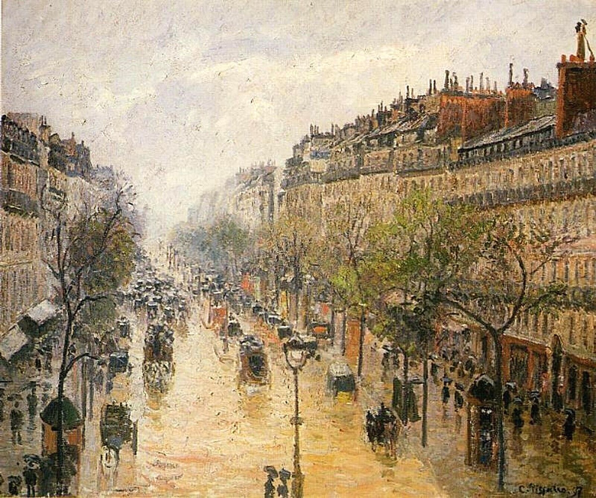 Camille Pissarro、海外版超希少レゾネ、新品額装付 Camille Pissarro - Boulevard Montmartre Spring Rain 1897 Signed