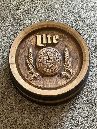 Vintage 1980's Miller Lite Fine Pilsner Beer Advertising 18" Keg Barrel Sign