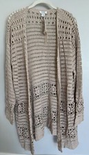 NWT Sundance Catalog Tan Crocheted Fosette Cardigan Size PXL 258