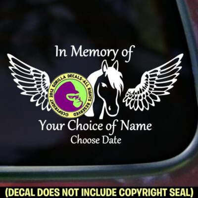 MEMORIAL Horse Wings ADD CUSTOM WORDS Decal Sticker Rider Car Trailer Sign