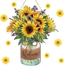 Welcome Sign Summer Door Sunflower Wooden Farmhouse Home Retro