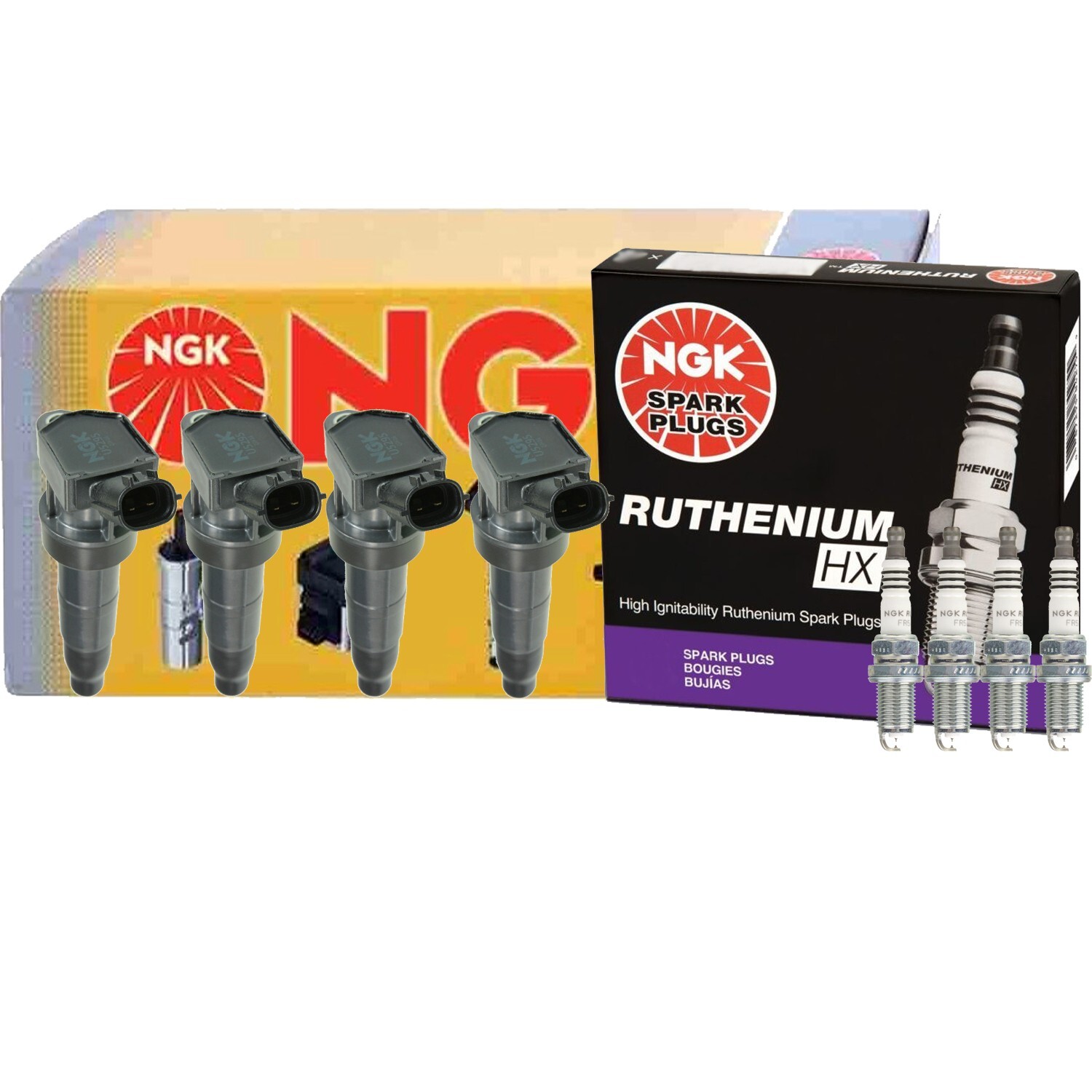 NGK 4 COP Ignition Coils  4 Ruthenium HX Spark Plugs Kit For Hyundai Sonata 2.4