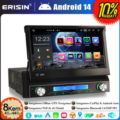 8-Kern 64GB Android 14 1 Din Universal Autoradio GPS Navi CarPlay DAB+ 4G BT 5.0