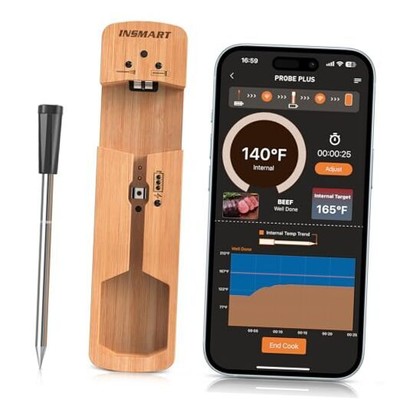  Wireless Smart Meat Thermometer,330FT Bluetooth Range,100% Wood