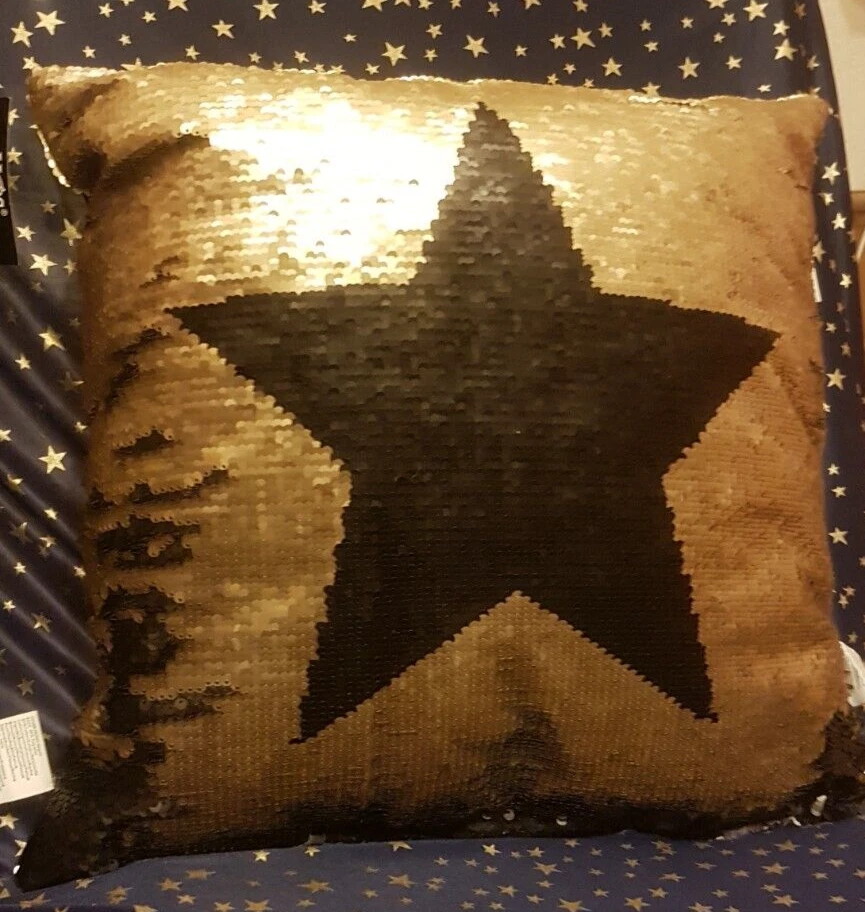 2 Dekokissen, Schwarz/Gold, Pailletten, Stern, modern, Loft,45x45cm NEU - Bild 3 von 3