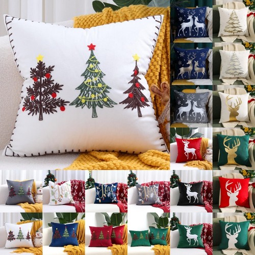 UK NEW Luxury Christmas Cushion Cover Xmas Pillow Case Sofa Decor