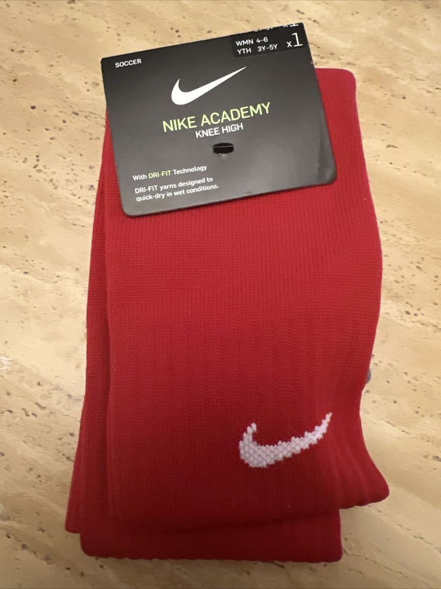 Nike Academy Cushion Knee High Soccer Socks DRI -FIT Red Youth 3Y