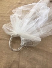 Bridal Crown Headpiece Pearl Flowers Long Lace Length Double Veil Floral