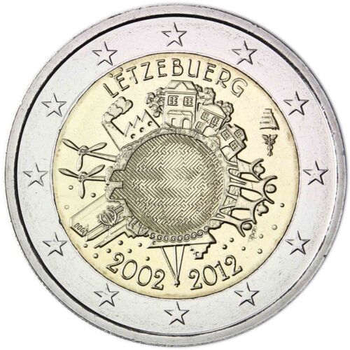 Lussemburgo 2 euro 10 anni euro contanti 2012 moneta commemorativa nuova di zecca  - Foto 1 di 2