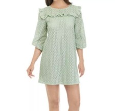 Cupio Blossom Sleeve Sage Green Eyelet Floral Dress Women's Size Small NWT