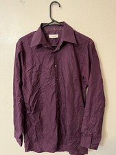 Calvin Klein Shirt Men Button Dress Shirt Reg Fit Size 15 Maroon Solid Cotton