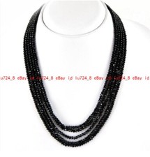 5 Rows Natural Faceted 3mm Black Spinel Round Gemstone Beads Necklace 18-22'' AA