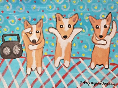 PEMBROKE WELSH CORGI Rave Raver Dog Collectibles 5x7 Folk Art Print 90's Style