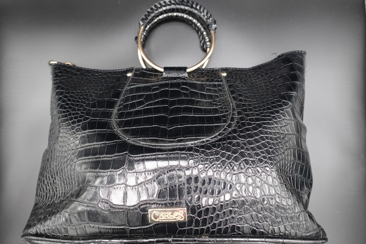 Carlos Santana Faux Leather Black Long Strap Round Handles Tote