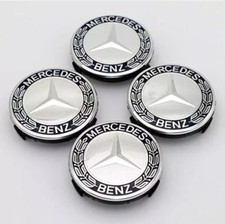 4 x Mercedes Alloy Wheel Centre Black/Silver 75 mm Rim Cover Hub Caps Emblem