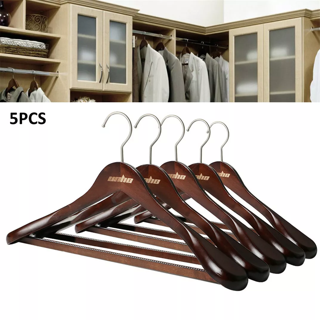 Clothing Hangers Wide Shoulder Wooden Hangers Non Slip Pants Bar Smooth  Finish Wood Suit Hanger Coat Hangers Closet Swivel Hook