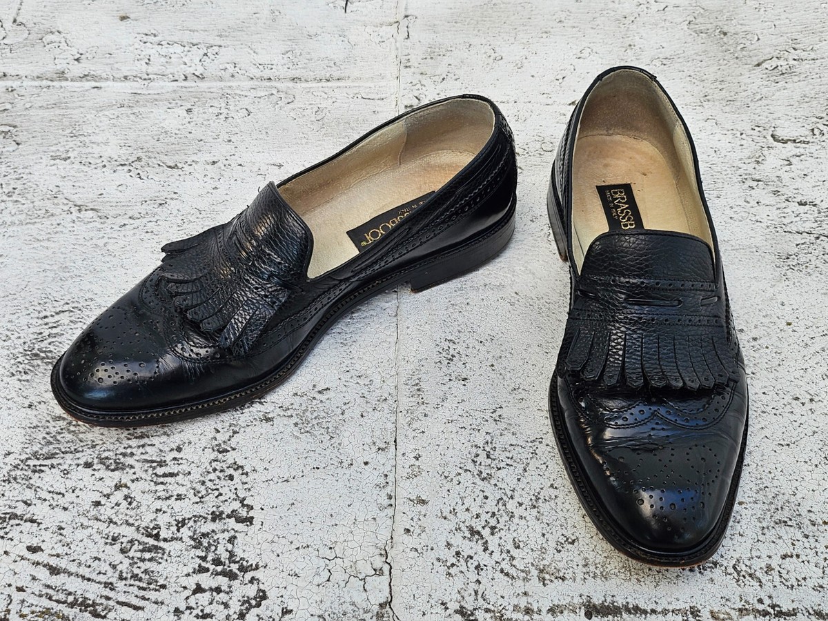 Brassboot Men Shoes Black Leather Slip On Kiltie Loafer Size 
