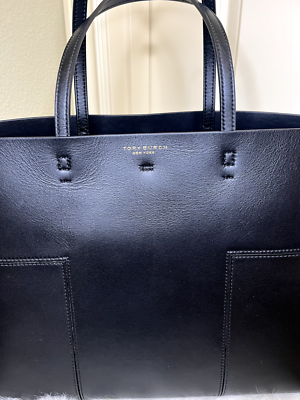 NWOT Tory Burch Block-T Black Leather Tote Purse Bag | eBay