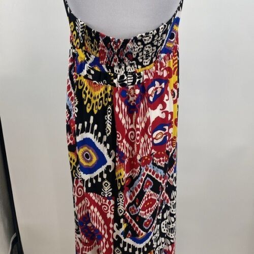 Muse Boston Proper Beaded Maxi Dress Womens 14 Red Black Halter Ikat Printed - Picture 6 of 14