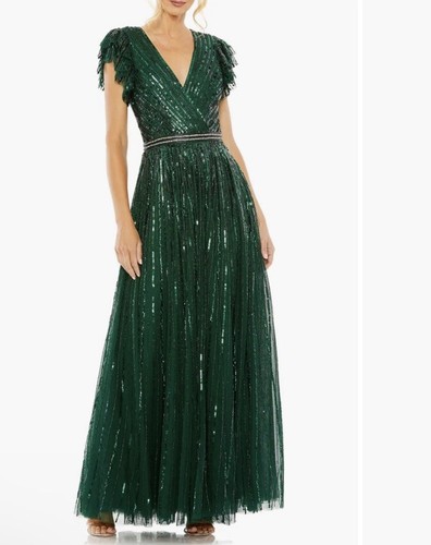 Mac Duggal Deep Green Beaded Cap Sleeve Tulle A-Line Gown Size 18 $698 - Picture 17 of 23