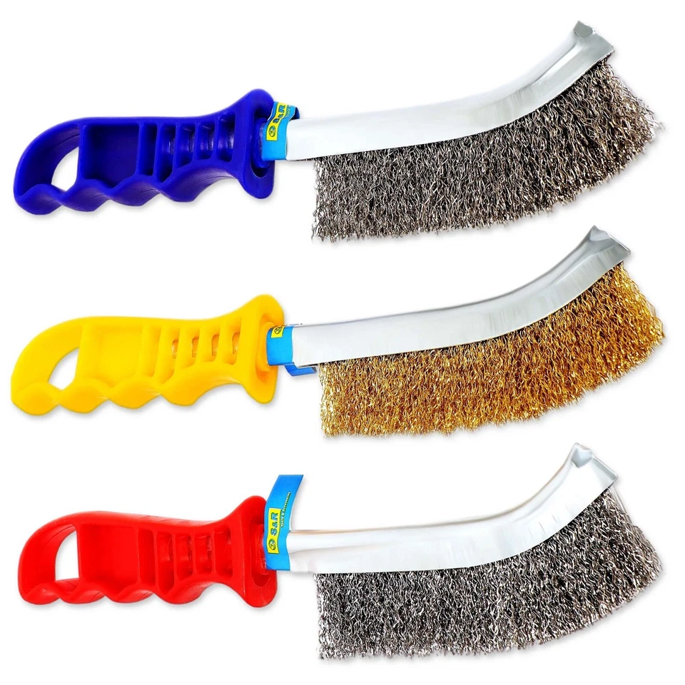 S&R 3-teiliges Hand-Drahtbürsten-Set: Edelstahl-, Messing- und Stahlbürsten - Bild 2 von 4