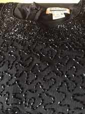 Black Evening Dress - Beaded - 100% PURE SILK SIZE M -Mark and John By Gopal