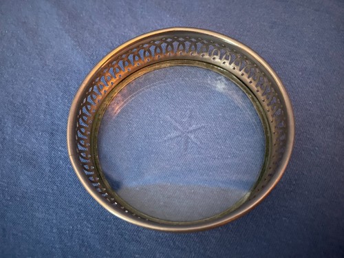 Vintage Coasters Lot of 6 - Glass Bottom w/ Etched Star - Round w/ Metal Sides - Picture 5 of 10