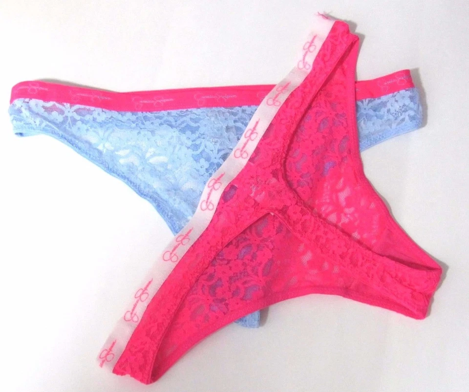 B6 JESSICA SIMPSON Azul Rosa Transparente Floral Nylon Tanga Sissy Bikini Bragas S M L Foto 2 de 2