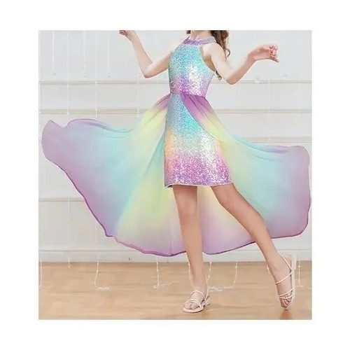 NEW Girls Sparkling Fancy Formal Dress Rainbow Sequins Chiffon Sizes 8 10 14 - Picture 2 of 5