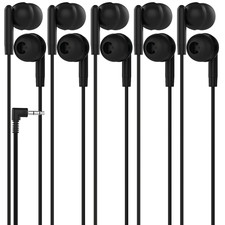 5 Pack of BLACK 3.5mm In Ear Earbuds Headphones - Individually Wrapped - Bulk