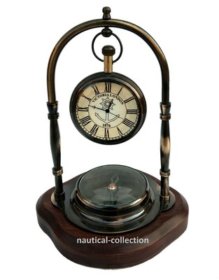 Nautical Desk Clock Brass Compass With Antique Victoria London