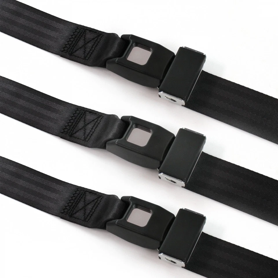 Kit de cinturón de seguridad de banco de regazo negro estándar de 2 piezas para camioneta Chevy 1963-1966 - 3 cinturones v8 Foto 2 de 4