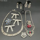 Vintage Rhinestone Costume Jewelry Lot 10pc Brooches Necklaces Earrings As Is