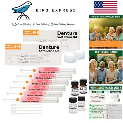 Fast Set Pro Denture Soft Reline Kit for Upper & Lower Dentures, 2-Pack