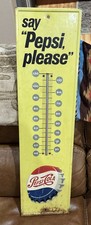 Vintage Original Say Pepsi Please Thermometer Advertising Metal Sign