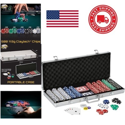 Easy Transport Poker Chip Set 500 Count with Buttons and Two Decks of Cards