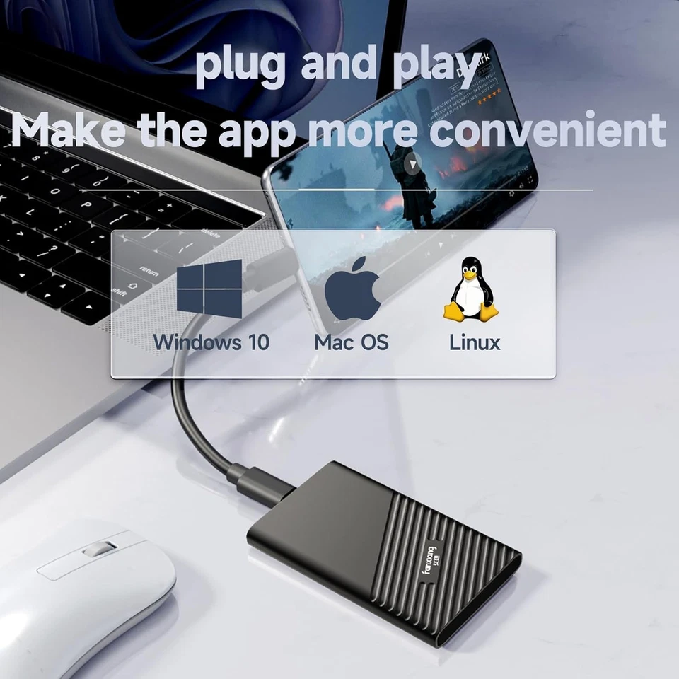 1TB External SSD Portable Up to 2000MB/s USB 3.2 Gen2 Type-C SSD - Image 3 of 4