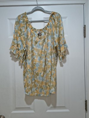 NWT Late August  Boho Tropical Blouse With Keyhole Neckline Size 3X