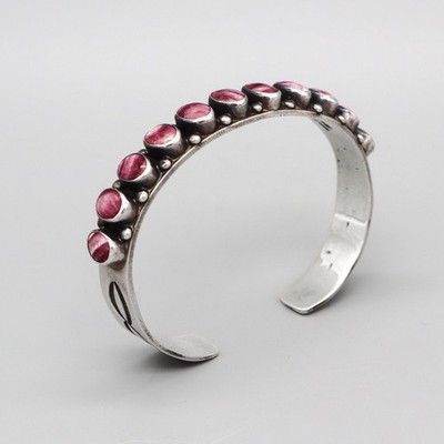 VINTAGE-STERLING SILVER & PURPLE SPINY OYSTER CUFF BRACELET by DON LUCAS